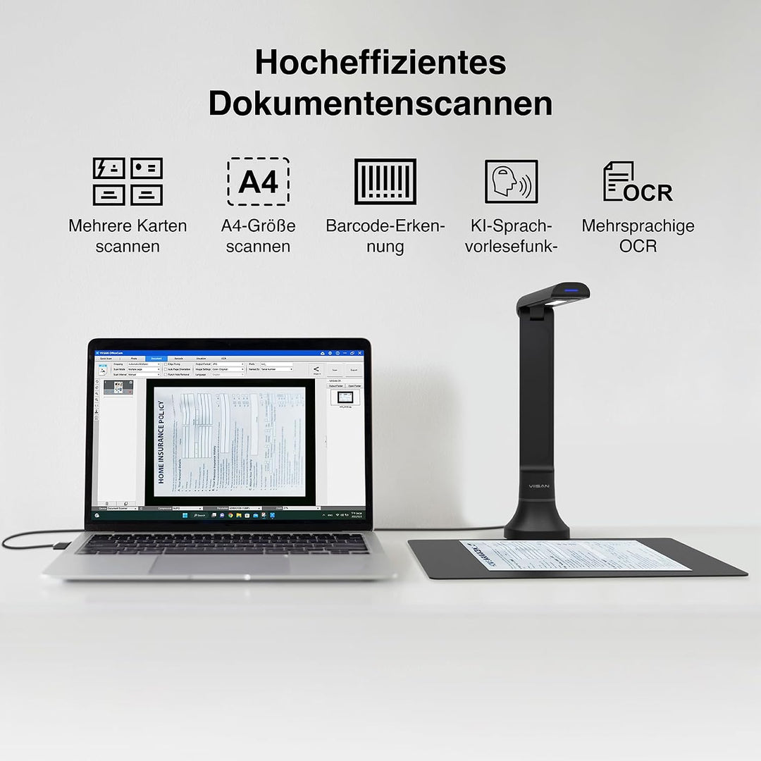 VIISAN DB8401 4K A4 Dokumentenscanner &amp; Buchscanner – 16MP Overhead Scanner für Dokumente &amp; Bücher,
