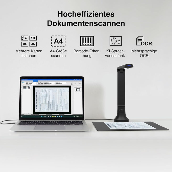 VIISAN DB8401 4K A4 Dokumentenscanner &amp; Buchscanner – 16MP Overhead Scanner für Dokumente &amp; Bücher,