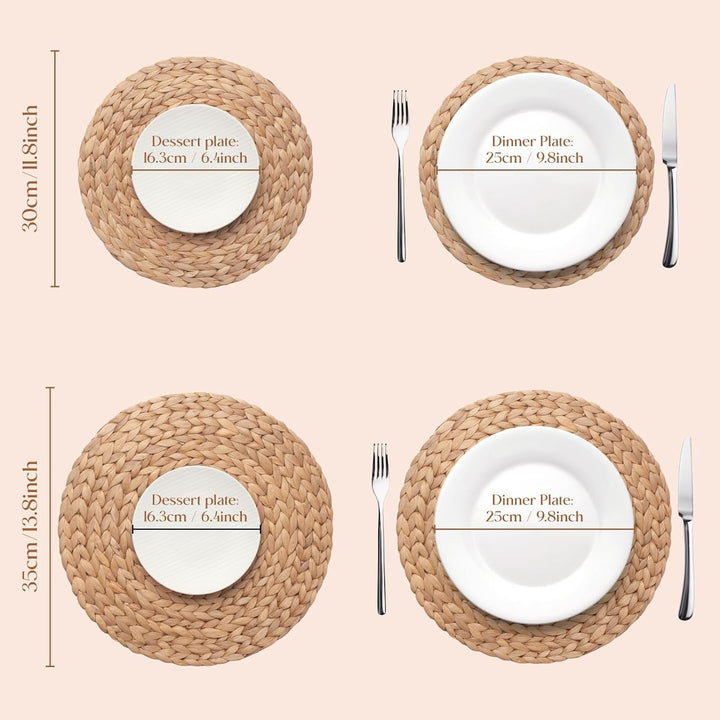 YANGQIHOME Platzset aus Wasserhyazinthe, rundes Tischset, handgemachte runde Platzdeckchen, Tellerun