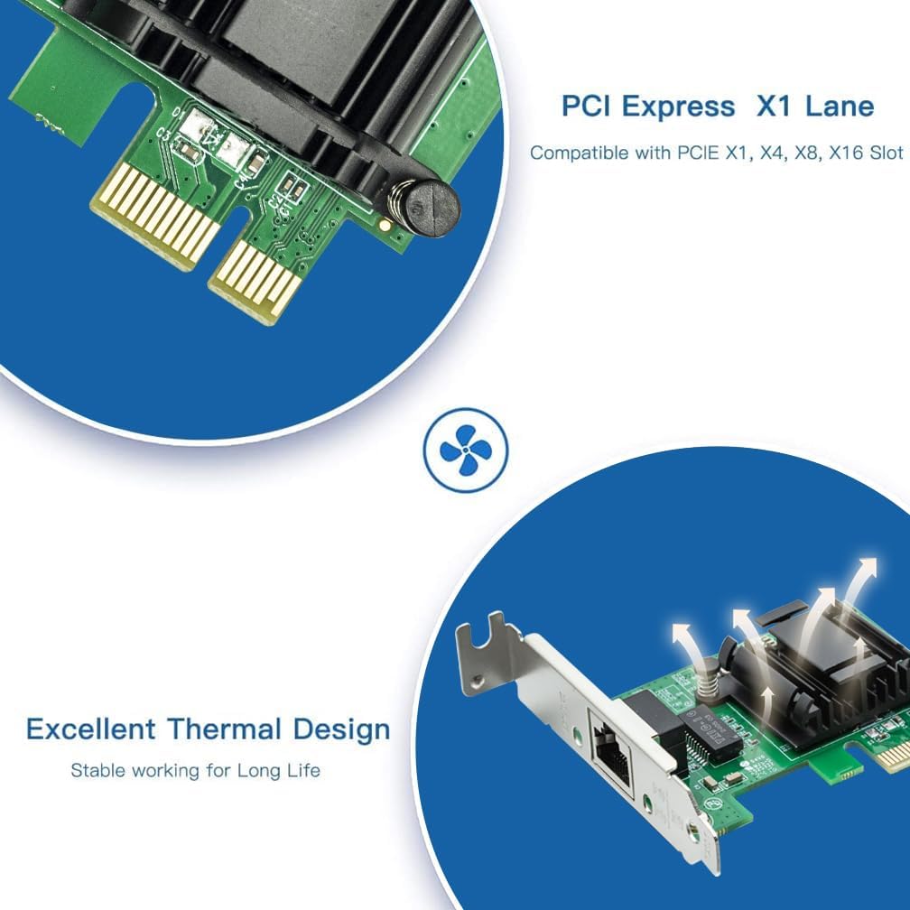 HiFiber Gigabit PCIe Netzwerkkarte, Intel 82574L Chip, 1-Port RJ45 LAN Adapter (NIC), unterstützt VM