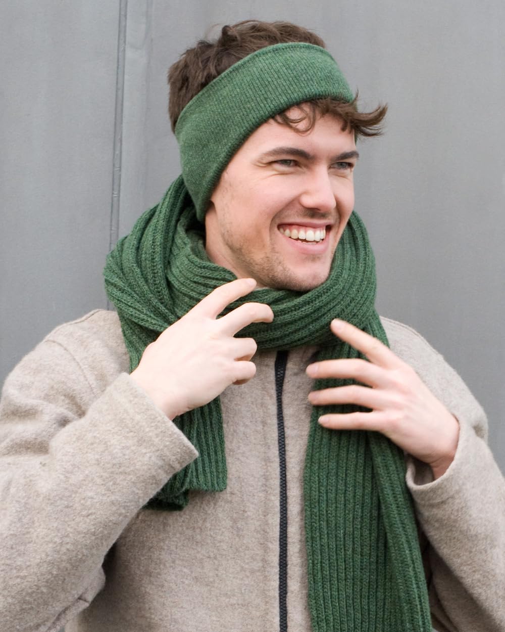 FosterNatur, Merino Stirnband mit Ohr, 100% Wolle (Baumwollfutter) Grün, Grün