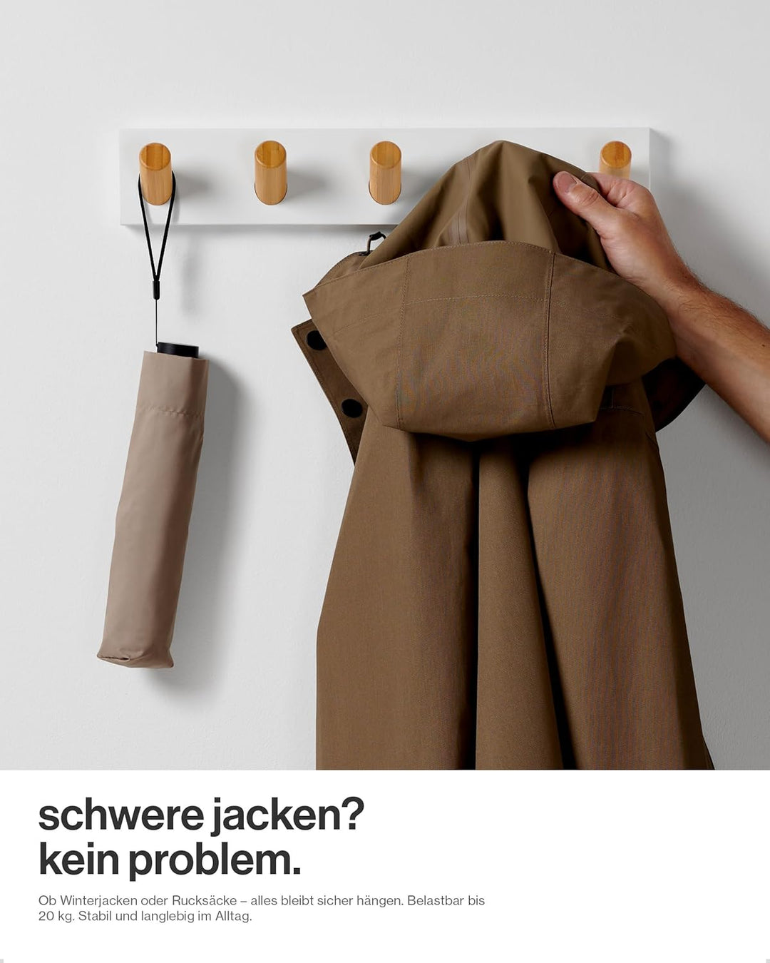 LARHN Garderobenleiste Weiss mit 5 Haken XL (2 Stk.), 42cm - Wandgarderobe, Jackenhalter Wand, Haken