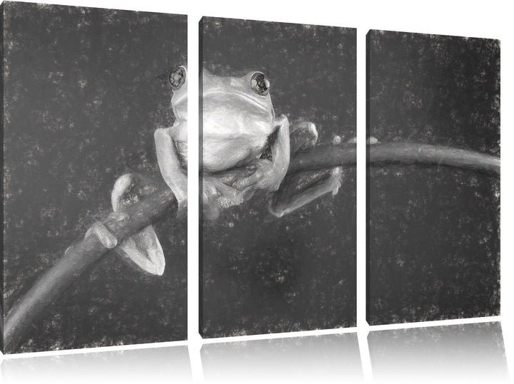 Pixxprint Baum-Frosch auf Bambus Kunst / 3-Teilig/Gesamtmass 120cm Leinwandbild bespannt auf Holzrah