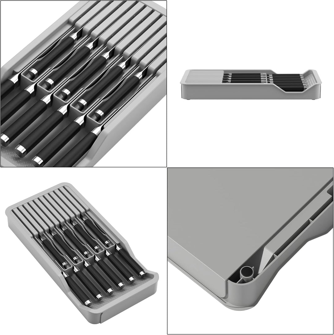 Messerhalter Schublade, Rutschfestem Messer Organizer Schublade Zwei-Schicht-Auszug für 11 Messer, K