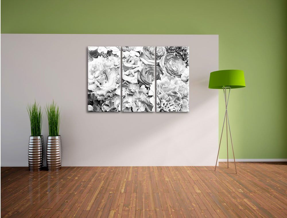 Pixxprint Blumenstrauss / 3-Teilig/Gesamtmass 120cm Leinwandbild bespannt auf Holzrahmen/Wandbild Ku