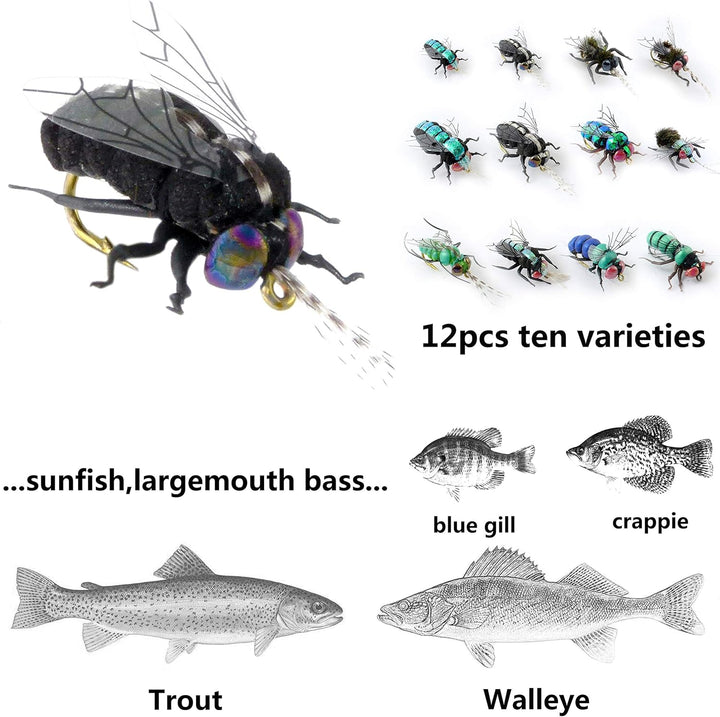 Fliegenfischen-Set mit Fliegenbox/Nymphen/Trockenfliegen, Nassfliegen/Luftschlangen/realistische Fli