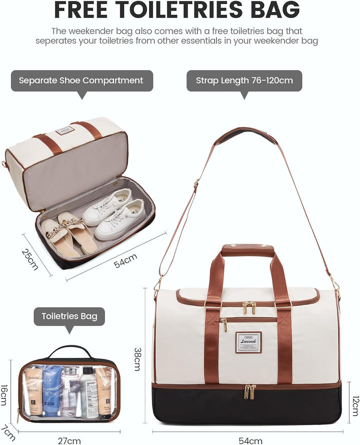 LOVEVOOK Weekender Gross Reisetasche, 50L Travel Duffle Bag Reisetaschen mit Kulturtasche, Schuhfach
