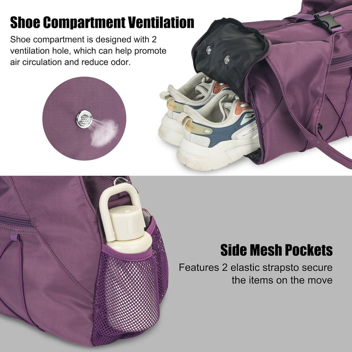 Sporttasche für Damen Yogatasche mit Schuhfach & Nassfach Reisetasche Tragetasche für Yogamatten Fre