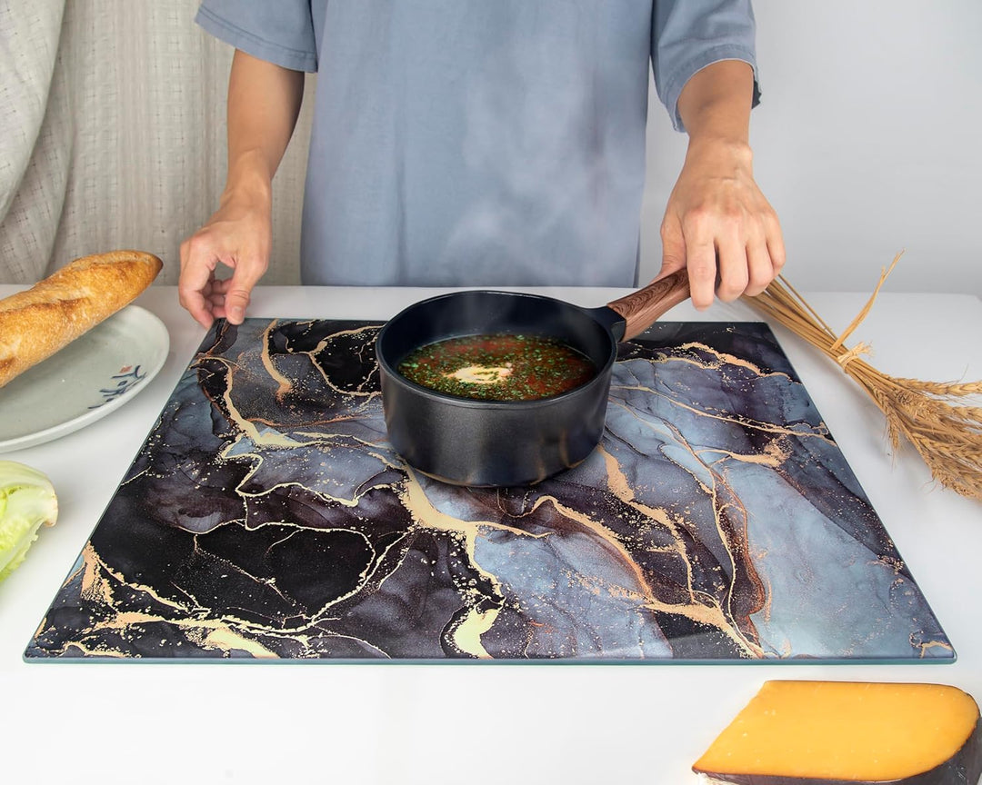 Glasschneidebrett 50×40cm – Hygienisches Schneidebrett aus gehärtetem Glas – Hitzebeständig, Kratzfe