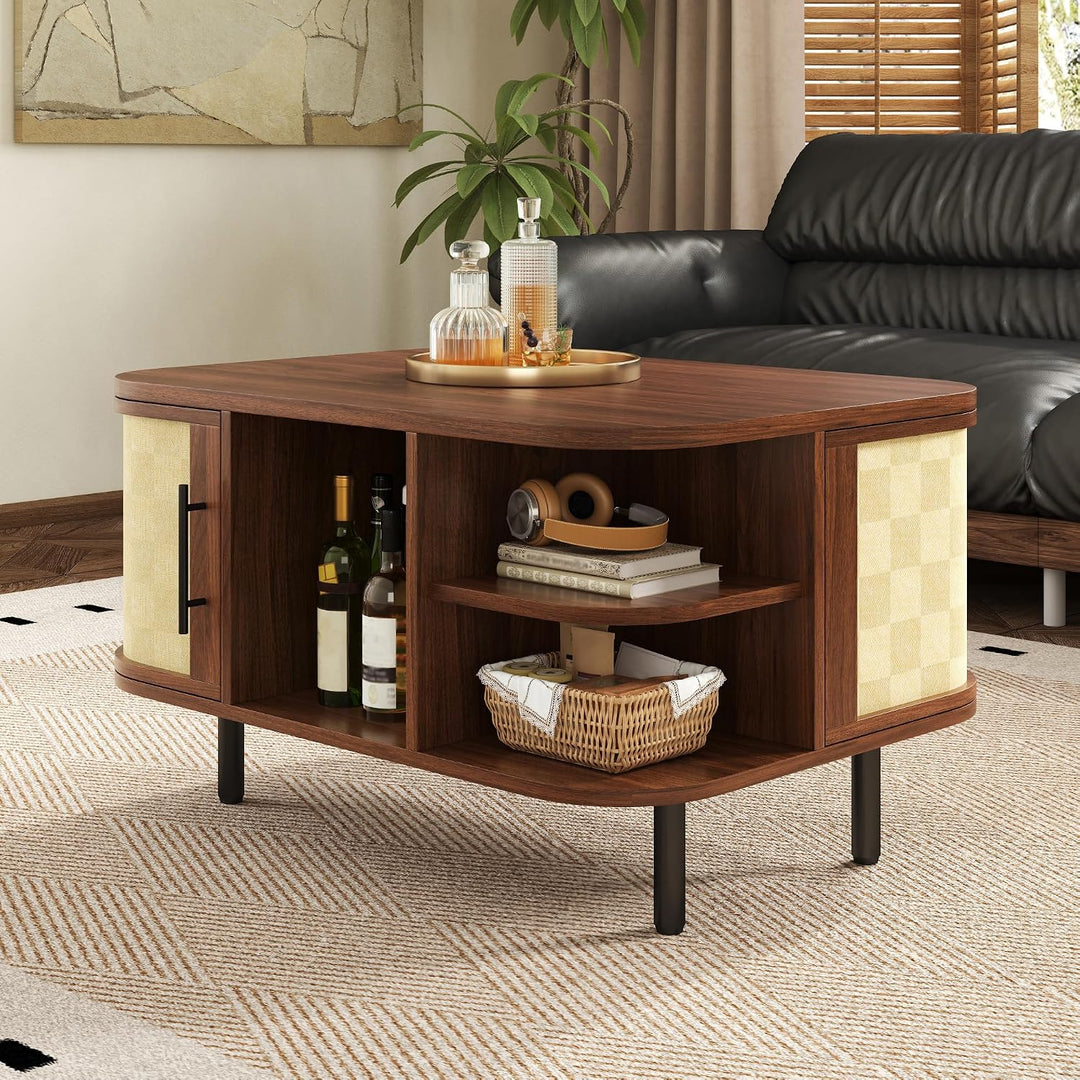 Ovaler Couchtisch mit Stauraum, Modern Coffee Table mit Geflochtene Oberfläche, Klein Kaffeetisch mi