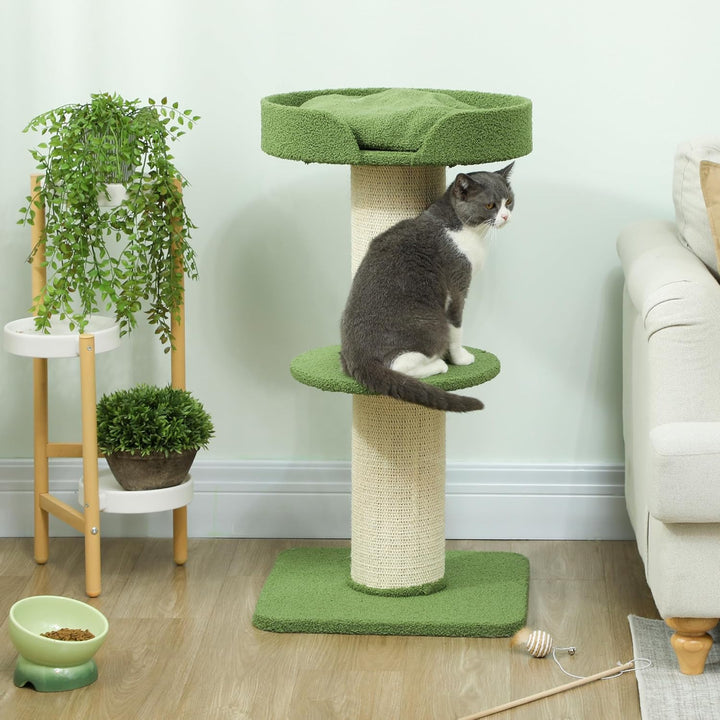 PawHut Kratzbaum 91 cm Katzenturm mit Sisalstämme, Plattform, Kissen mehrstöckiger Katzenkratzbaum,