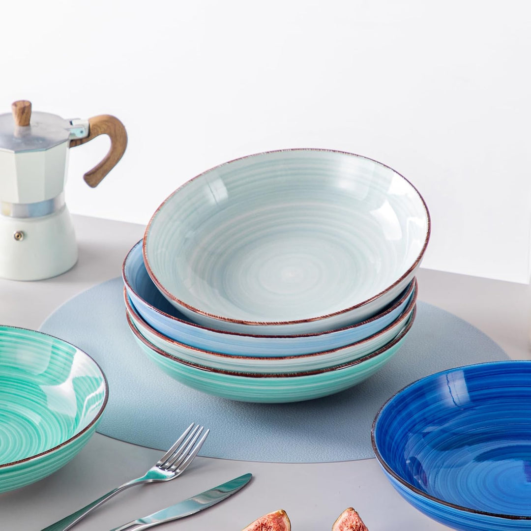 vancasso Suppenschalen Steingut, Bonita Suppenteller 6er Set 1500ml, Pastateller, Spaghetti Tieftell