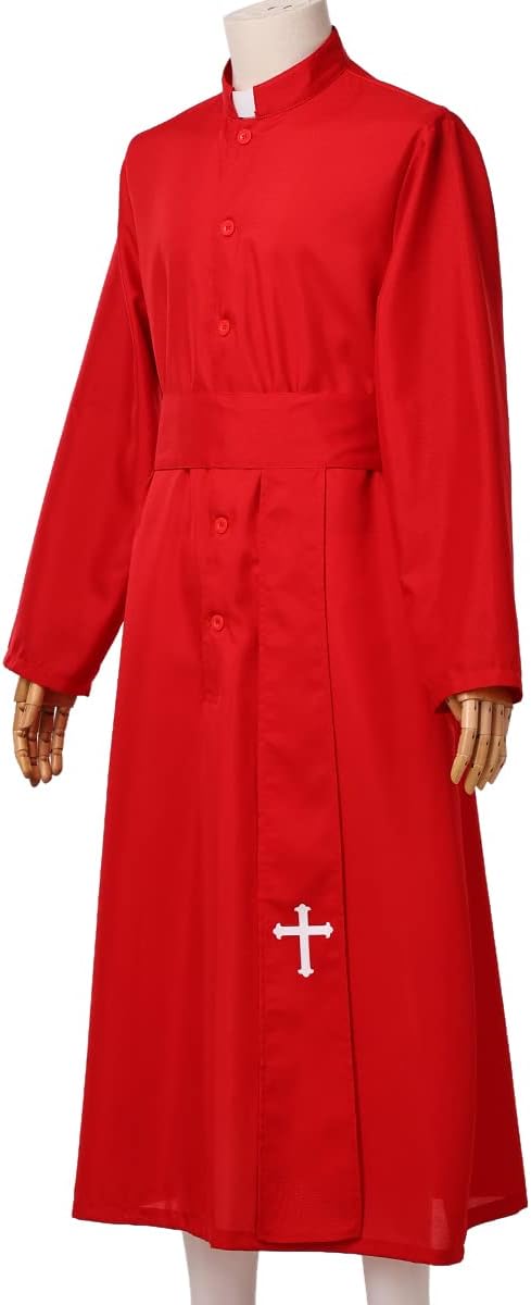 COSDREAMER Clergy Cassock Robe Preacher Cassock Herren Lob Anbetung Robe, rot, M Rot M, Rot M