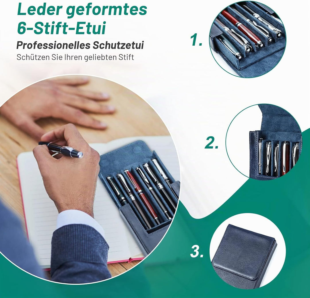 Hiram Leder-Füllfederhalter-Etui für 6 Stifte, Tragbare Aufbewahrungsbox für Stifte aus Pflanzlich G