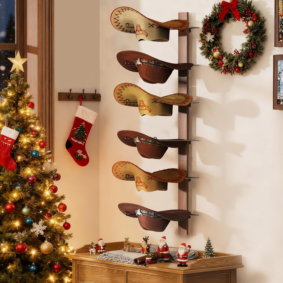 TIPSYTREE Kappenhalter, Cap Halter Tür Hut Racks, 6 Stücke Hut Rack für Cowboyhüte mit Holzbrett, Me