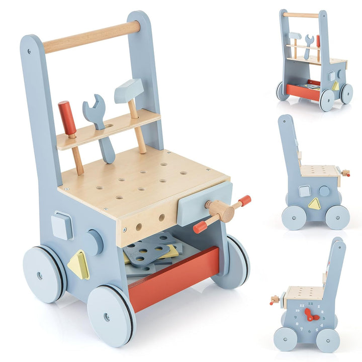 DREAMADE 2 in 1 Lauflernwagen aus Holz, mini-Werkzeugbank mit Rädern, Lauflernhilfe für Mädchen und