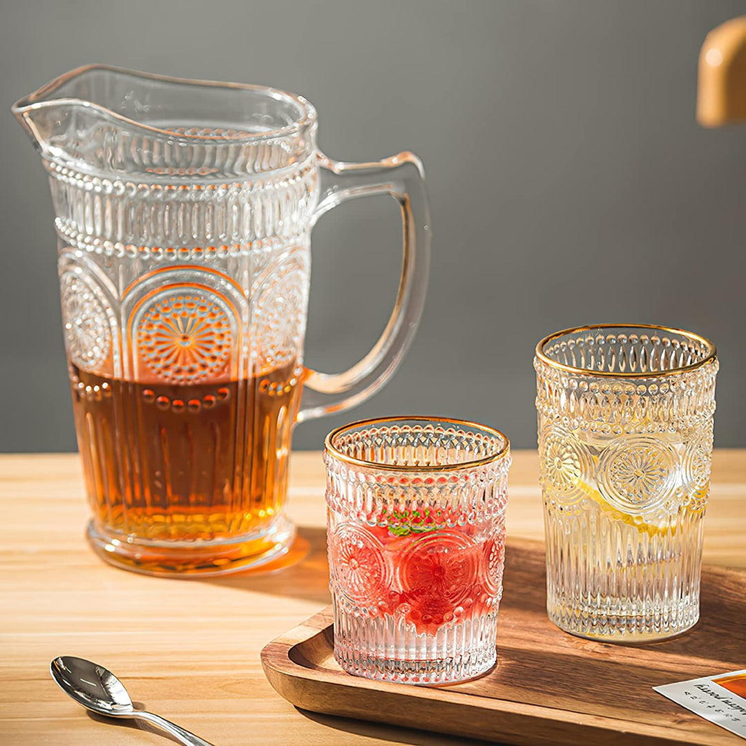 Kingrol Glaskaraffe im Vintage-Stil, 1,5 l, für Eistee, selbstgemachten Saft, Getränke, hitzebeständ