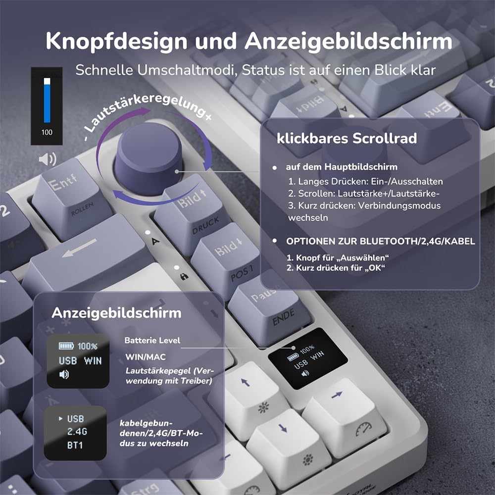 RK ROYAL KLUDGE M75 Gaming Tastatur kabellos 75% TKL Mechanische Tastatur RGB 2,4 GHz Wireless/Bluet