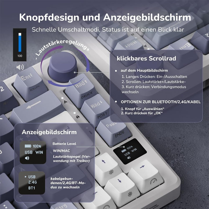 RK ROYAL KLUDGE M75 Gaming Tastatur kabellos 75% TKL Mechanische Tastatur RGB 2,4 GHz Wireless/Bluet