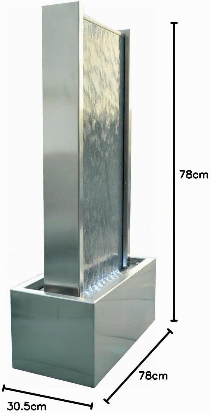 KÖHKO® Wasserwand ca. 78 cm Kombination aus Naturstein und Edelstahl Wasserfall mit LED-Beleuchtung