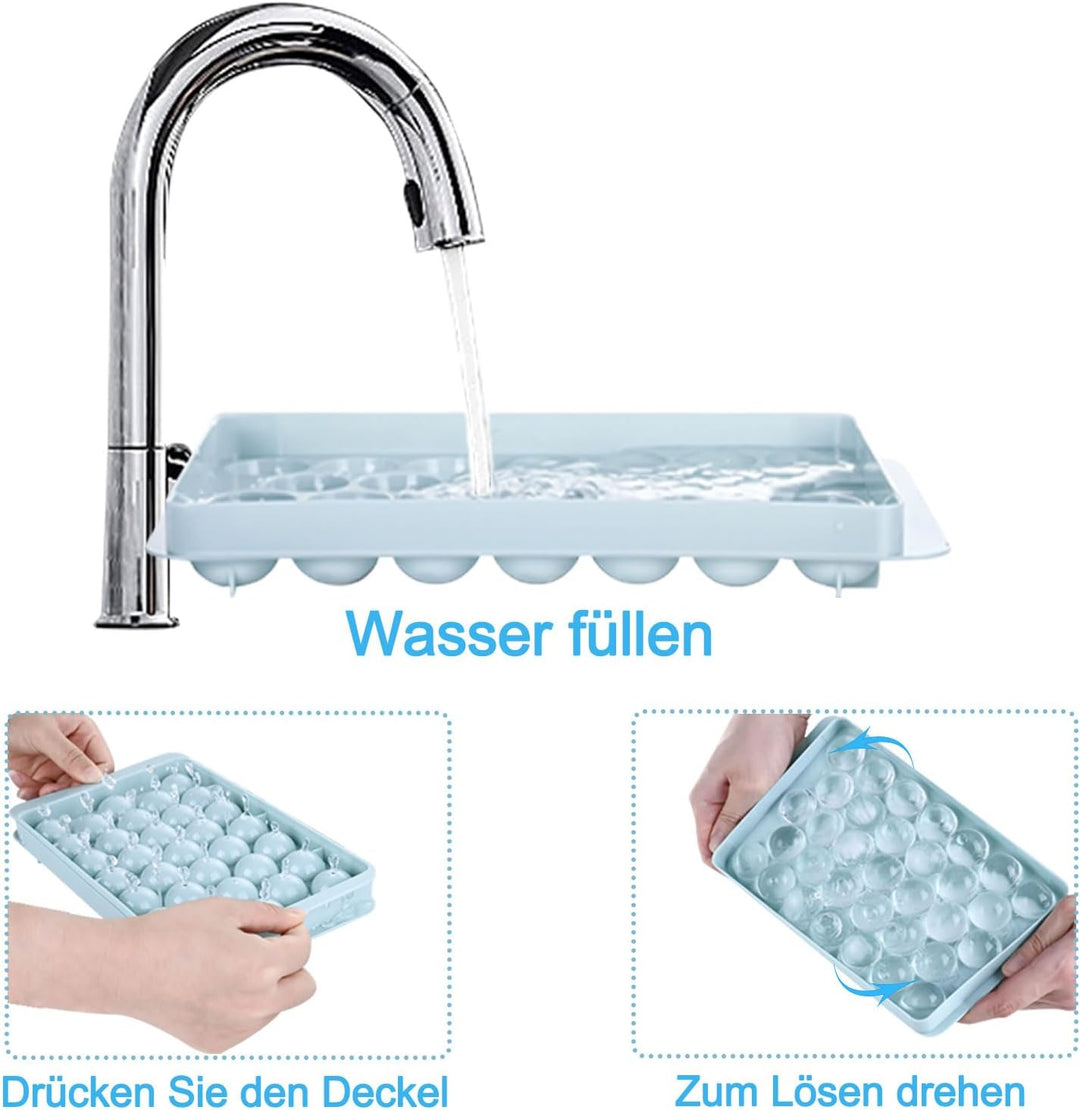 Miaowoof Eiswürfelform mit Deckel, 2,5 cm x 99 Stück Runde Eiswürfel, Non-BPA Eiswürfelbehälter mit