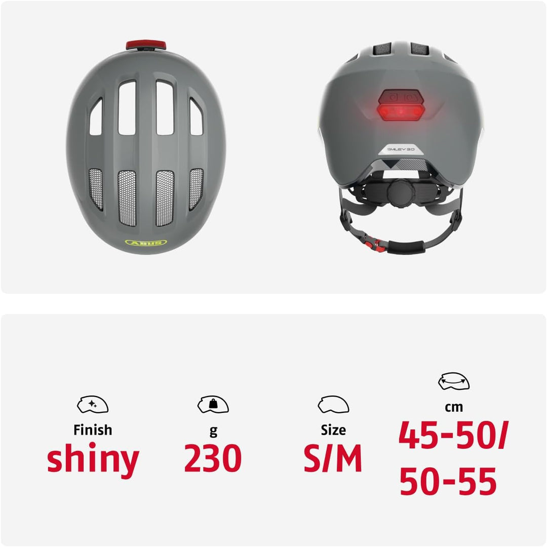 ABUS Kinderhelm Smiley 3.0 ACE LED - Fahrradhelm mit Licht - tiefe Passform & Platz für einen Zopf -