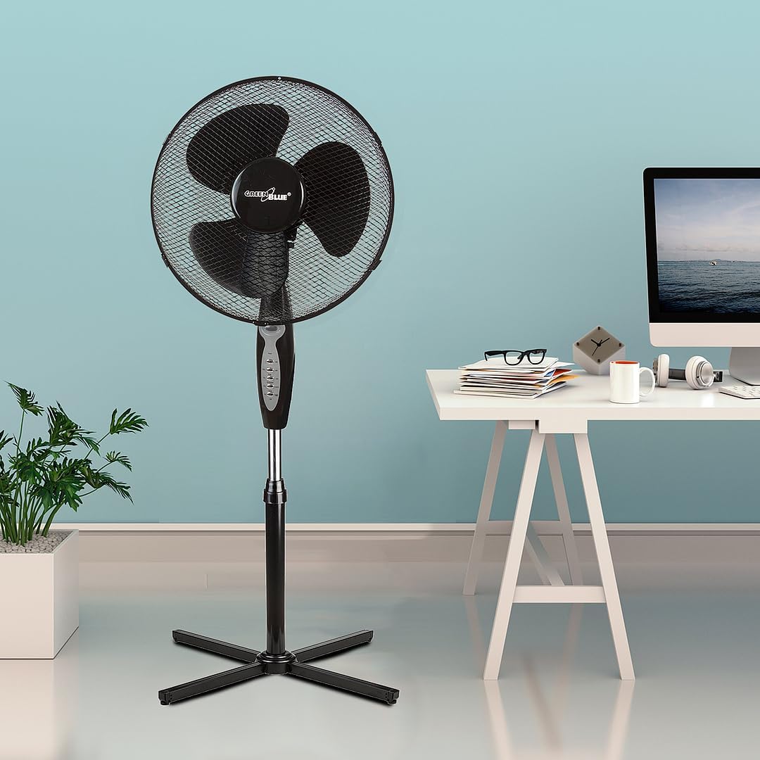 Green Blue GB580 Standventilator 40 cm mit Fernbedienung | 40W Motor & 3 Stufen | Oszillation 100° |