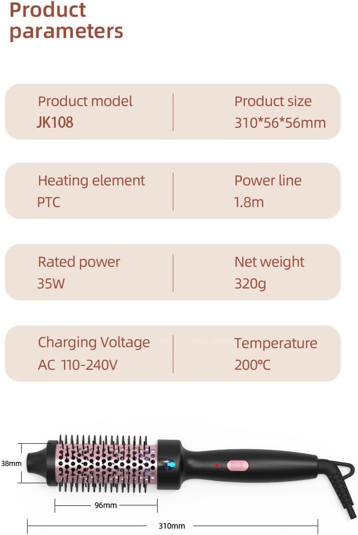 Thermal Brush, 38 mm Warmluftbürste Volumen Haar Kamm, haarstyling Lockenbürste, Volumen Haar Kamm R