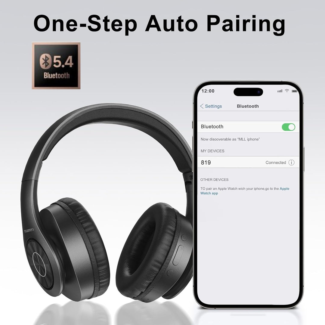 TUINYO Bluetooth-Kopfhörer Over Ear, kabellose Kopfhörer mit Mikrofon, HiFi Stereo, faltbares & leic