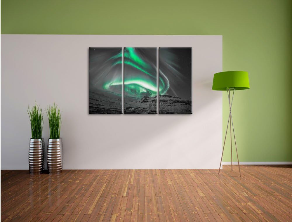 Pixxprint Nordlichter über Island als Leinwandbild/Grösse: 3 Teilig (120x80 cm) cm/Wandbild/Kunstdru