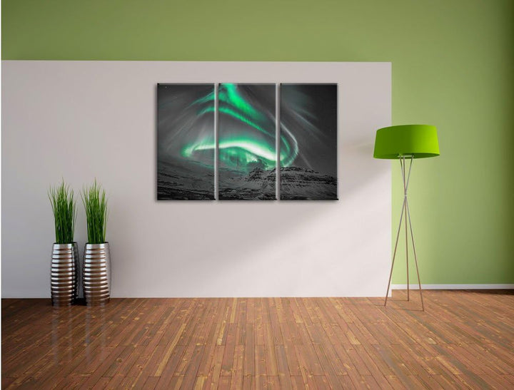 Pixxprint Nordlichter über Island als Leinwandbild/Grösse: 3 Teilig (120x80 cm) cm/Wandbild/Kunstdru