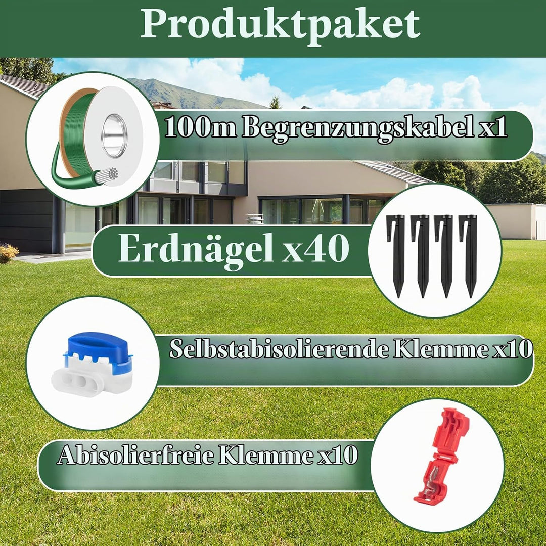 100m Begrenzungskabel Mähroboter + 50 Erdnägel + 10 Kabelverbinder Wasserdicht + 10 Abzweigverbinder