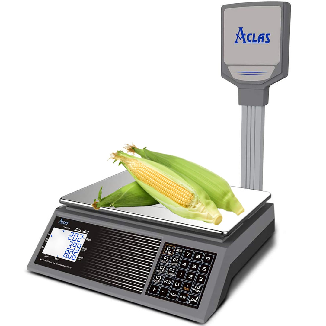 ACLAS Marktwaage Waage mit Stange 30kg Kontrollwaage Geeichte Ladenwaage - mit Dual LCD-Display Indu