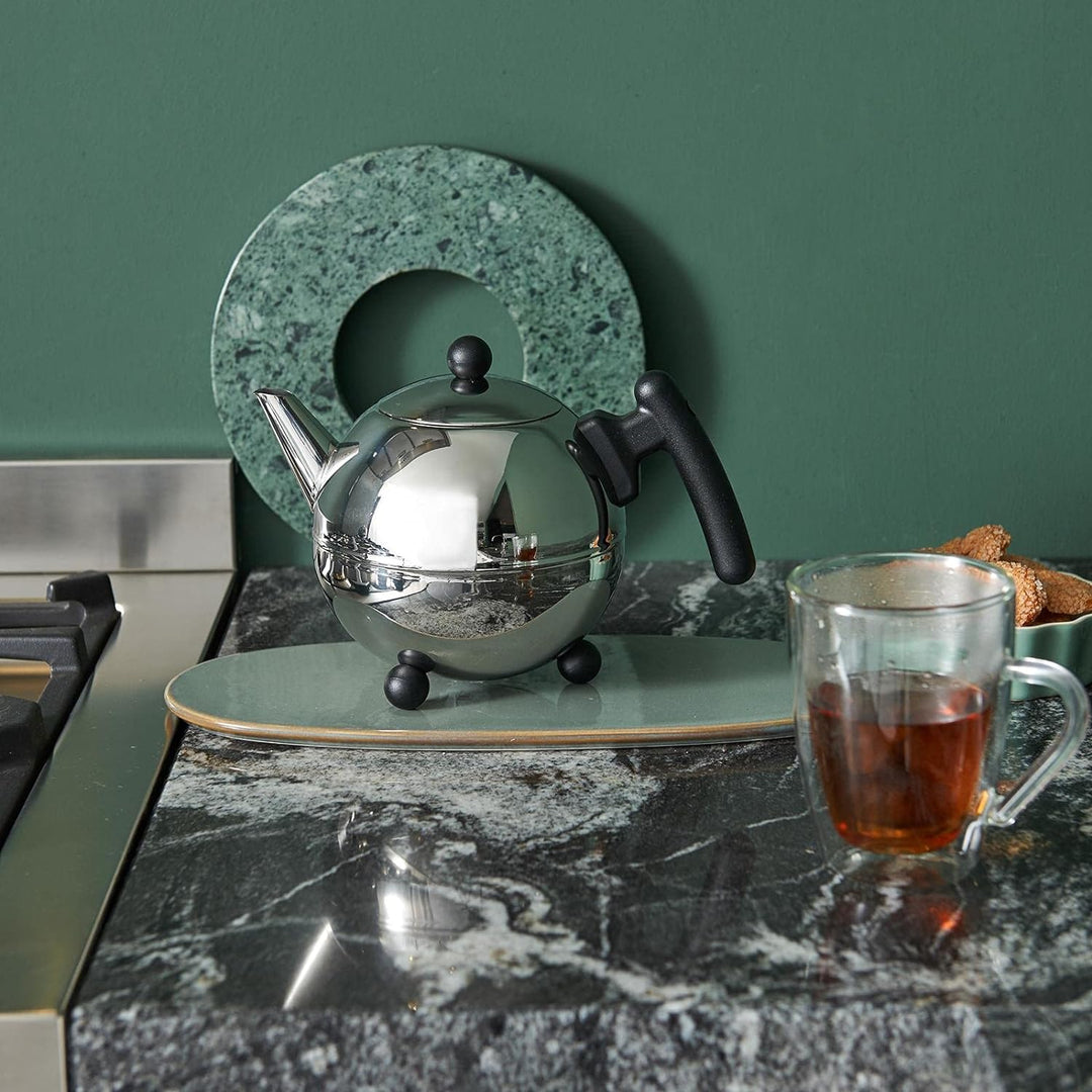 Teekanne Set 1.2 Liter - Edelstahl doppelwandig silber - Grosse Edelstahlteekanne mit Deckel mit Tee