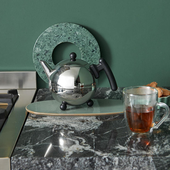 Teekanne Set 1.2 Liter - Edelstahl doppelwandig silber - Grosse Edelstahlteekanne mit Deckel mit Tee