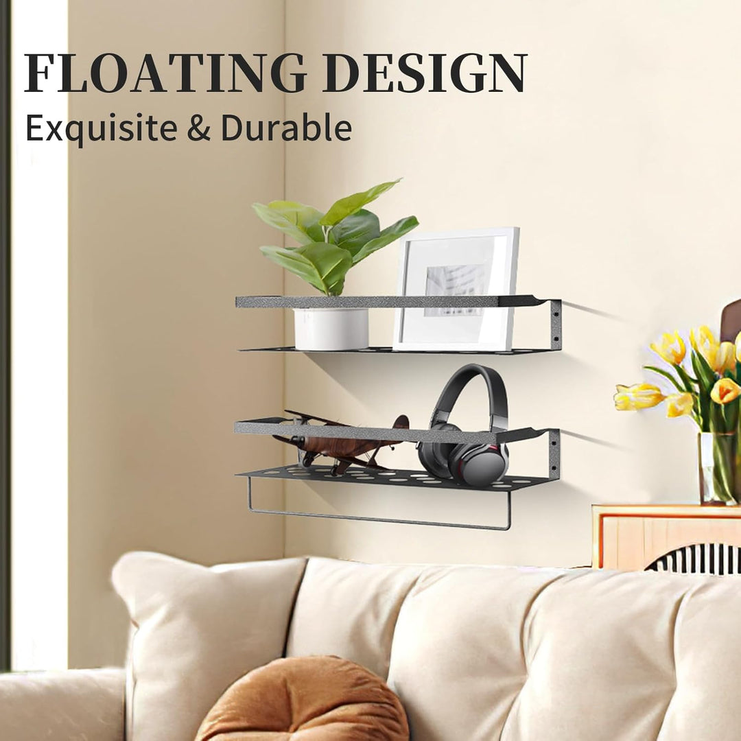 Uten Wandregal Metall, Bad Regal Kücheregal 2er Set, Metallregal Wand 40cm mit Handtuchhalter, für W