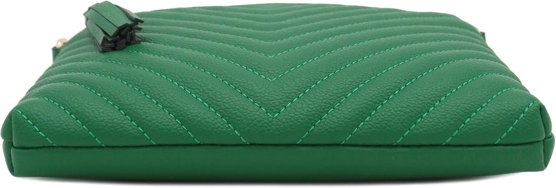 FashionPuzzle Chevron gesteppte mittelgrosse Umhängetasche mit Quasten-Akzent Kelly, Grün, Kelly, Gr