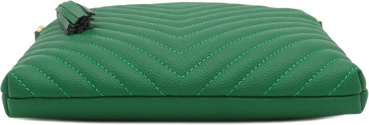 FashionPuzzle Chevron gesteppte mittelgrosse Umhängetasche mit Quasten-Akzent Kelly, Grün, Kelly, Gr