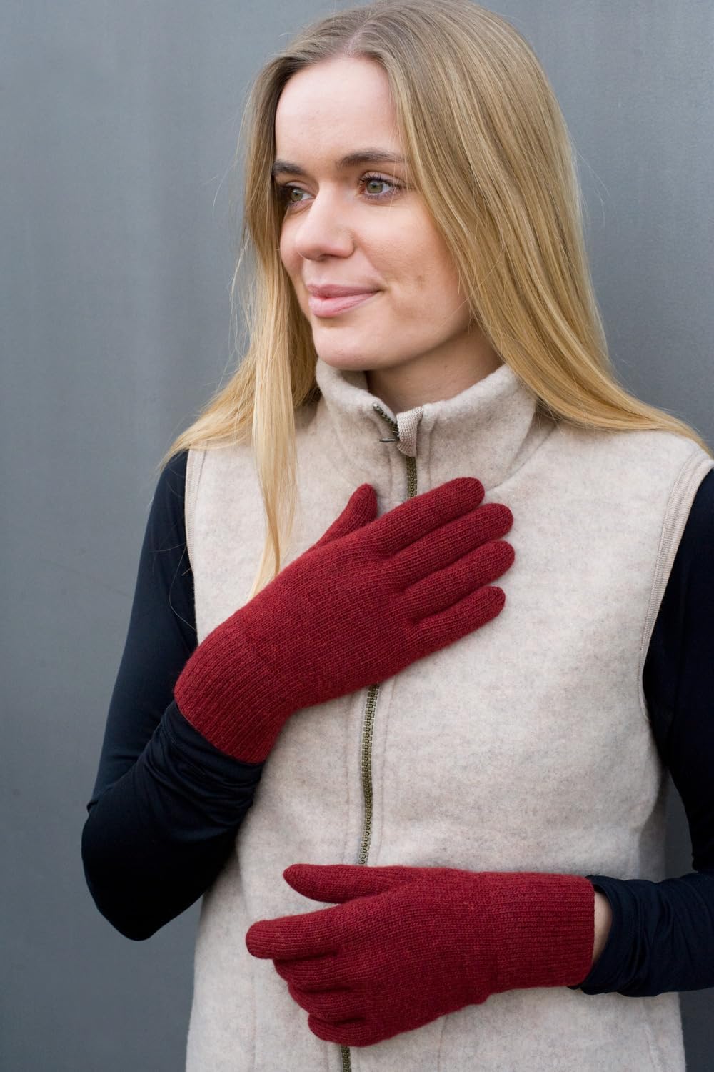 FosterNatur, Merino Damen Wollhandschuhe/Fingerhandschuhe, 100% Wolle Merino extrafein 6.5 Russet re