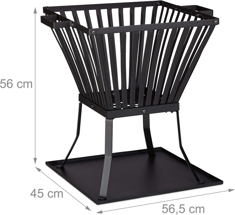 Relaxdays Feuerkorb XL mit Schürhaken, Terrasse u. Garten Feuerschale mit Unterlage, für Holz, HBT 5