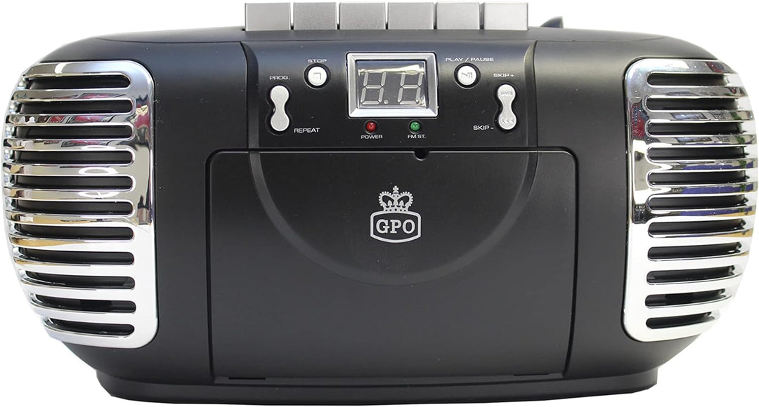 GPO PCD299 Tragbare Retro Boombox mit CD-Player, Radio und Kassettenrekorder Netz- &amp; Batteriebetrieb