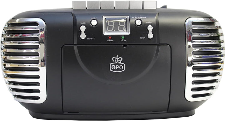 GPO PCD299 Tragbare Retro Boombox mit CD-Player, Radio und Kassettenrekorder Netz- &amp; Batteriebetrieb