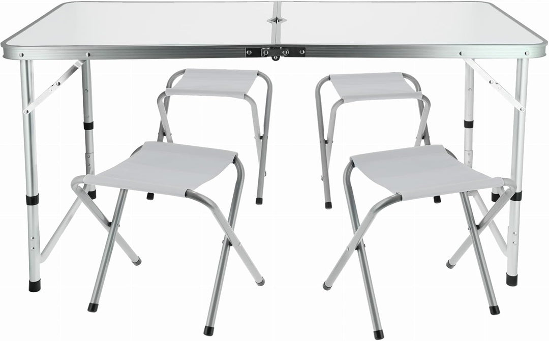 JUMI Klappbarer Campingtisch - Beistelltisch mit 4er Stuhle Set, Klapptisch zum Camping, Multifunkti