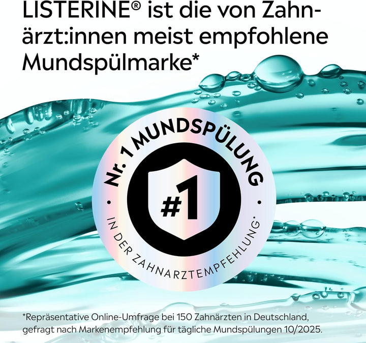 LISTERINE Cool Mint (6 x 500 ml), antibakterielle Mundspülung mit ätherischen Ölen & Minzgeschmack,