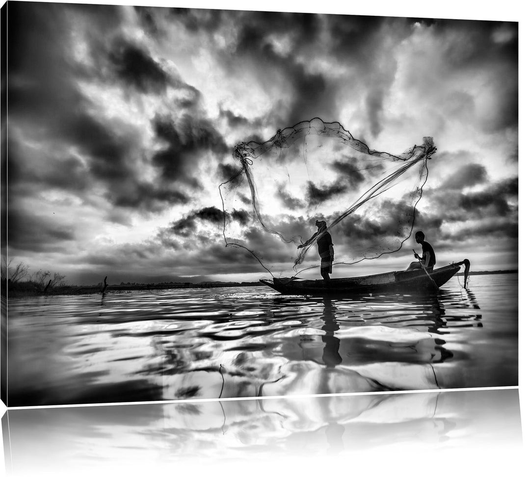 Pixxprint Monocrome, See, Format: 100x70 auf Leinwand, XXL riesige Bilder fertig gerahmt mit Keilrah