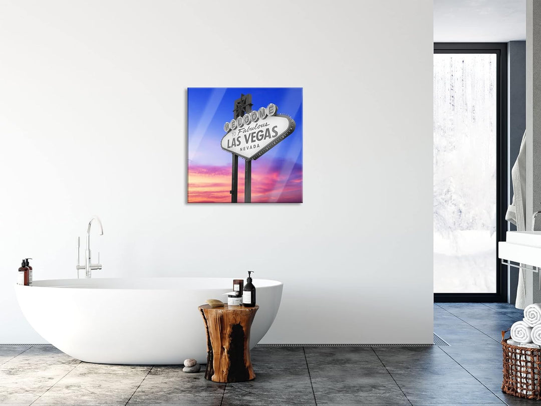 Pixxprint Glasbild | Wandbild auf Echtglas | tolles Las Vegas Schild | 40x40 cm | inkl. Aufhängung u