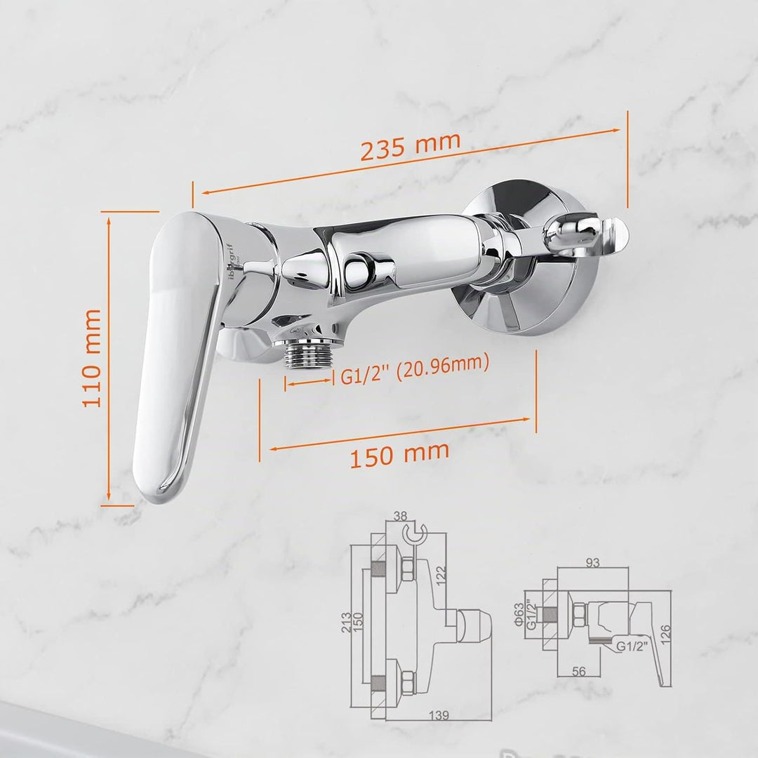 Ibergrif Duscharmatur, Einhand-Brausebatterie, Wandmontage, Wasserhahn Dusche Einhebelmischer, mit D