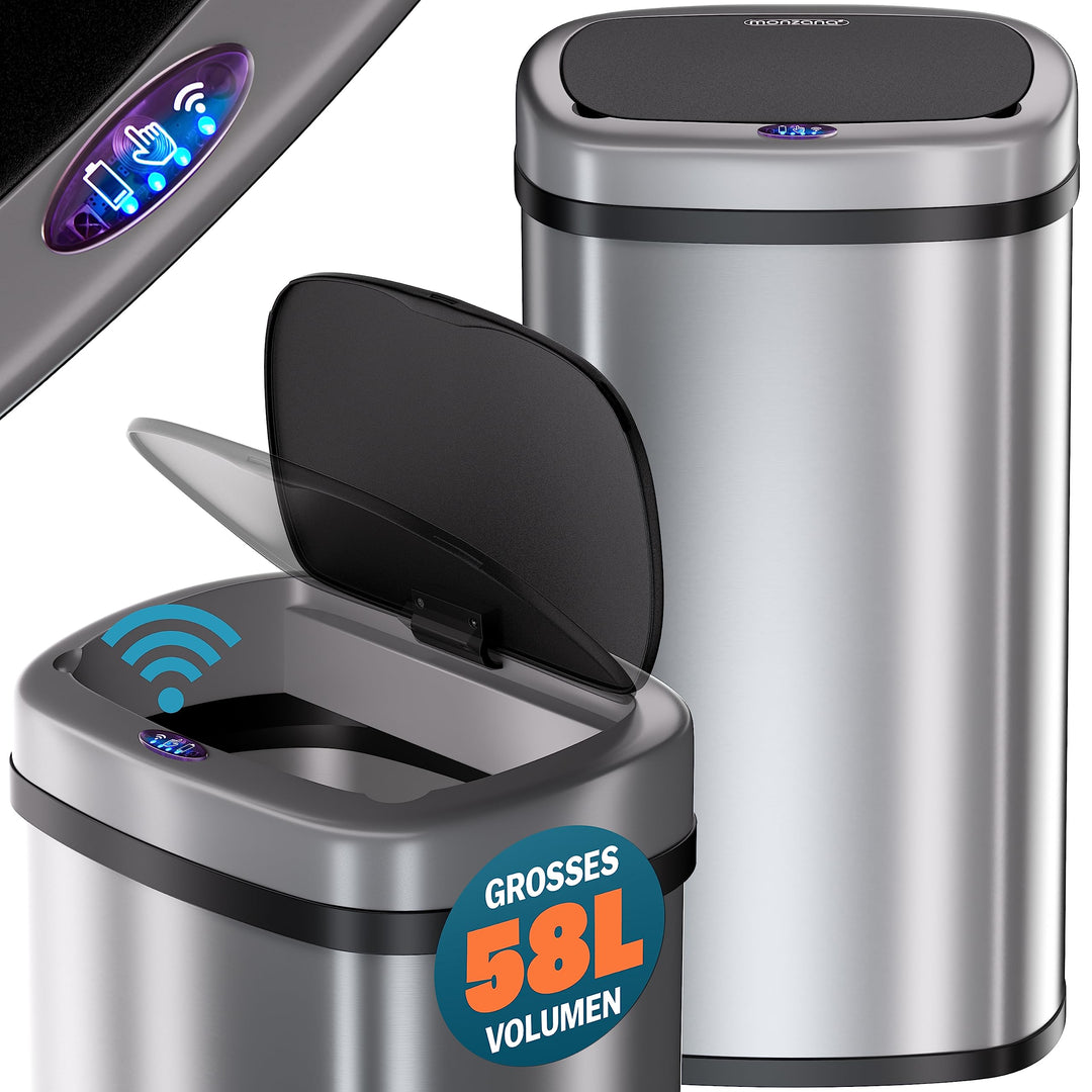 Monzana® Sensor Mülleimer Küche 58 L Automatik mit Bewegungssensor Soft-Close-Deckel Wasserdicht Sma