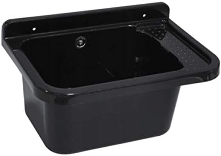 VBChome Ausgussbecken mit Armatur 50 x 34 x 21 cm Schwarz Armatur Chrom Spülbecken Waschtrog mit Übe