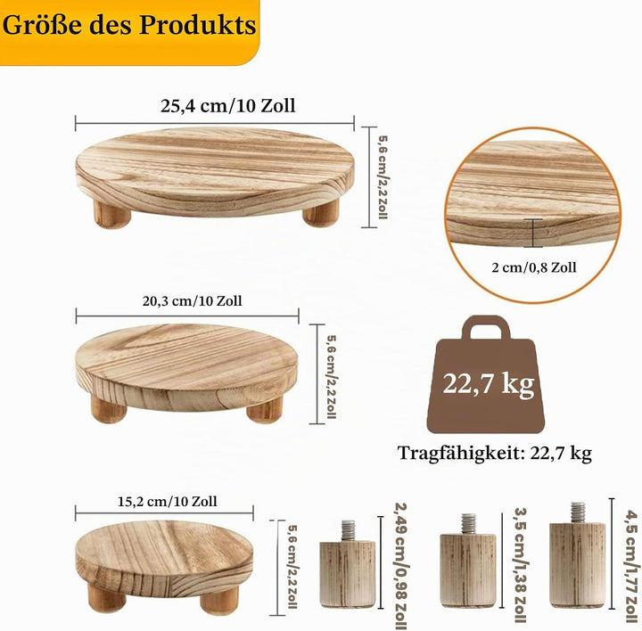 3 Stück Holz Blumenhocker Rund, Rund Holz-Topfpflanzenständer, Mini-Holzhocker-Präsentationsständer,